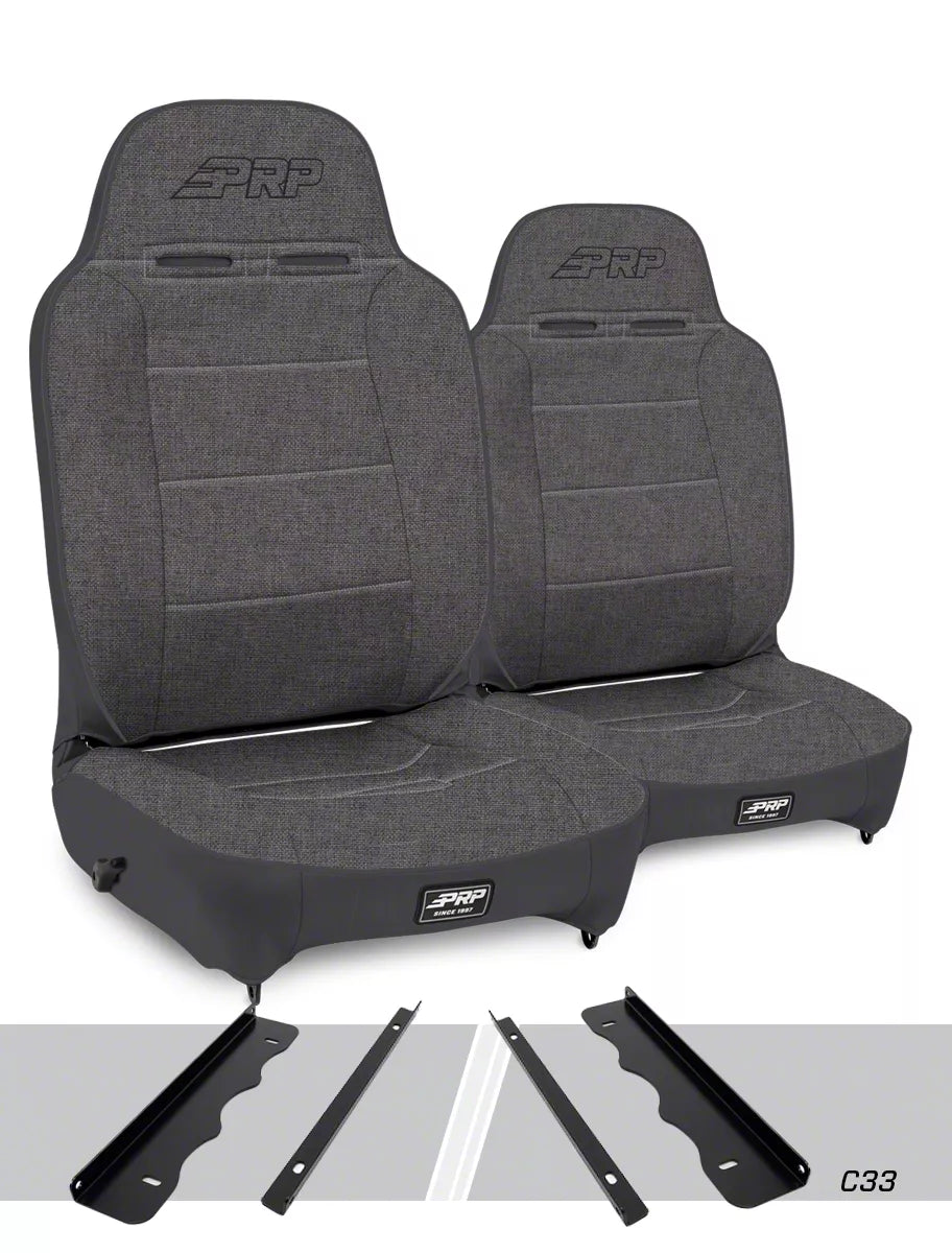 Enduro High Back Reclining Suspension Seats Kit for 95-01 Jeep Cherokee XJ (Pair) Gray