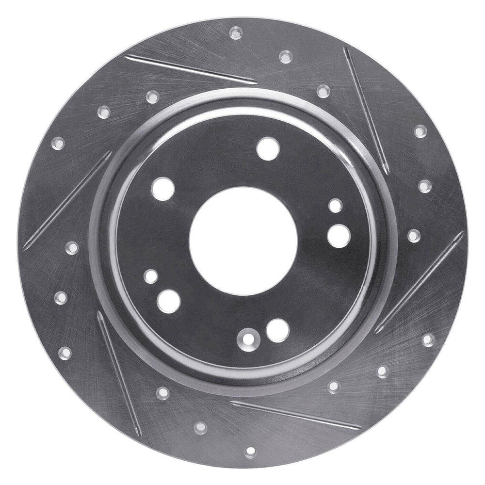 R1 17-20 Honda Civic Sedan Rear Right Drilled & Slotted Black Brake Rotor