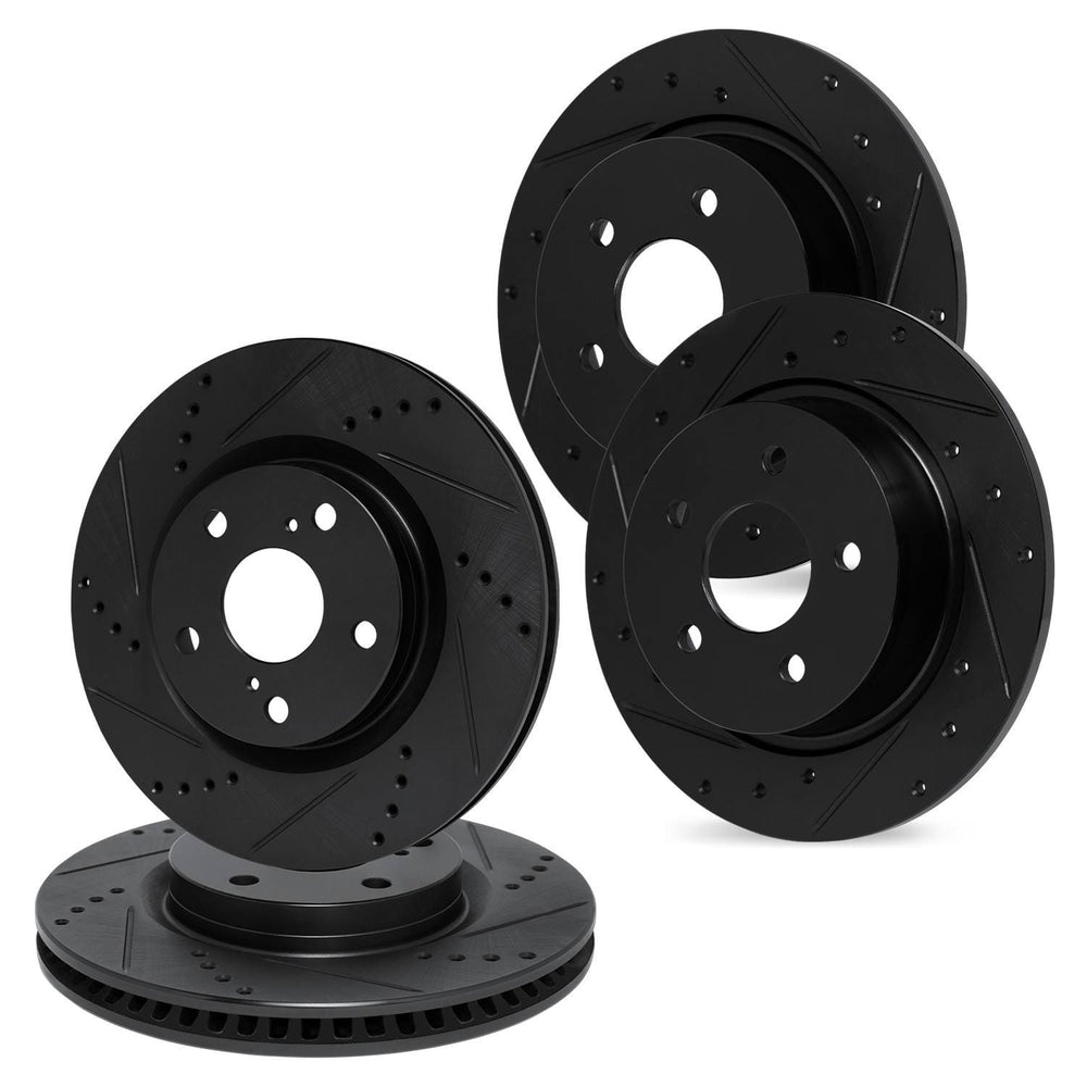 R1 15-23 Ford Mustang Front & Rear Drilled & Slotted Black Brake Rotor Set
