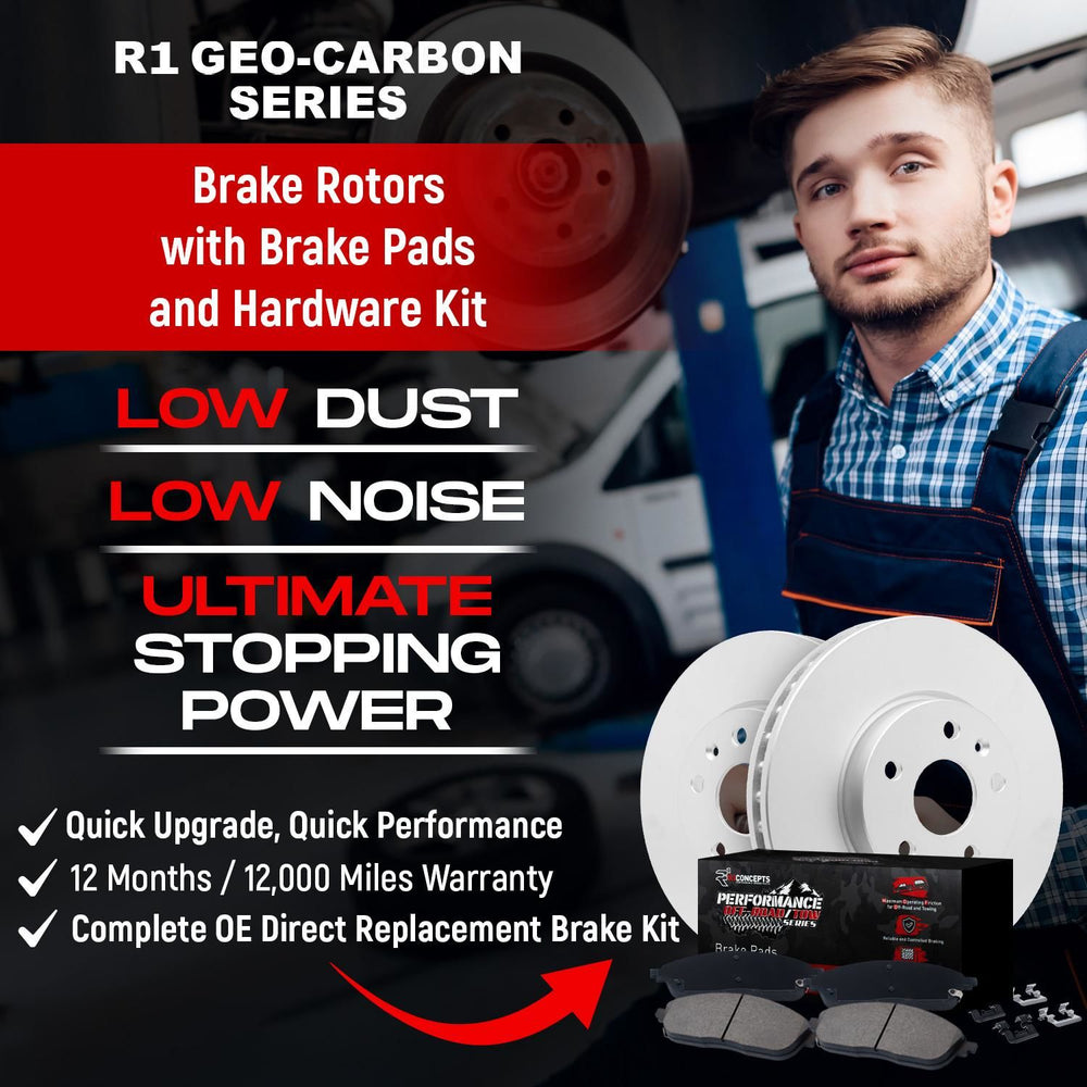 R1 Concepts Carbon Series Brake Rotors - Perf Off-Road/Tow Pads - Hdw Fits Jeep Cherokee