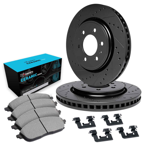 R1 07-20 Cadillac Escalade EXT Rear Drill/Slot Black Rotors w/Ceramic Pads