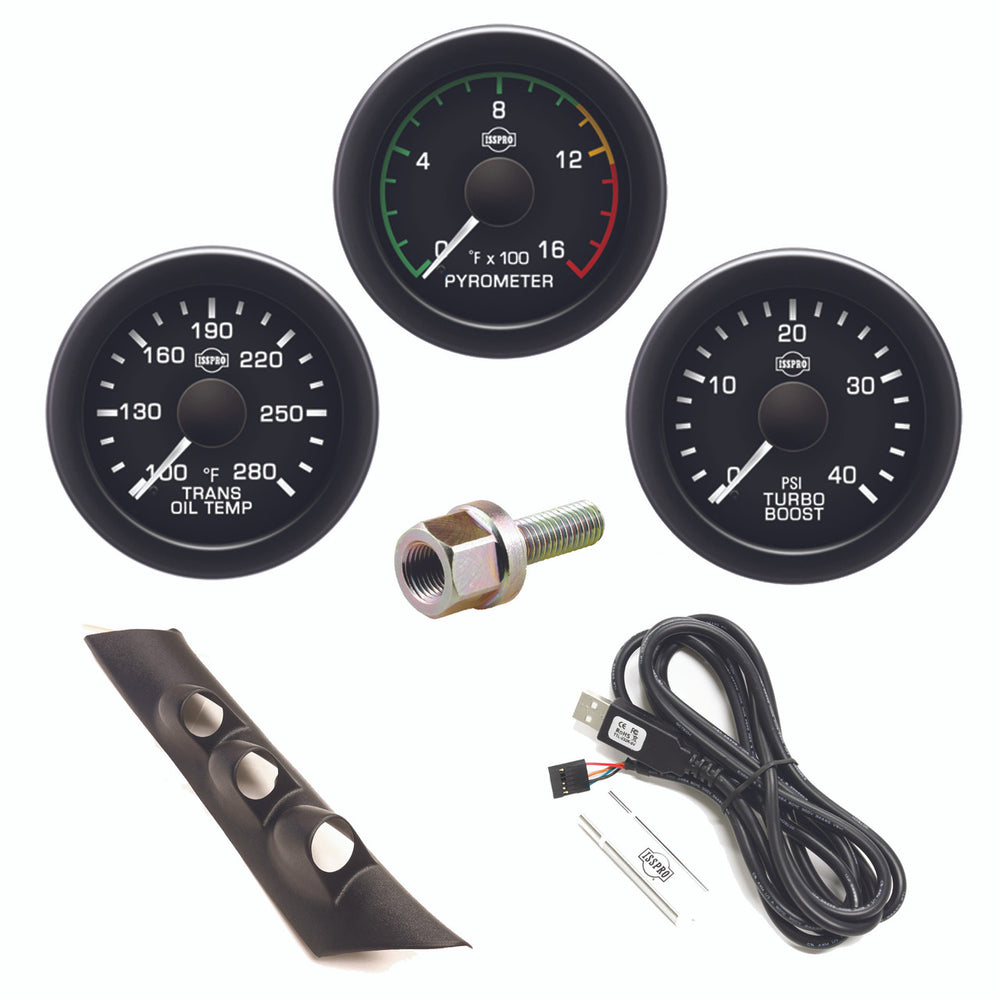 ~(1.3 lbs. 8X6X6)~ 94-97 DODGE CUMMINS EV2 Black Face/White Pointer/Black Bezel Pyro-Boost-Trans Temp