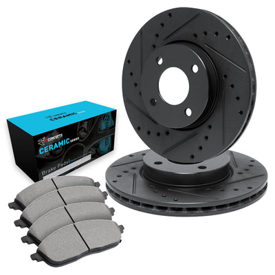 R1 E- Line Series Brake Rotor - D/S - Black w/ Ceramic Pads Fits Peugeot 207