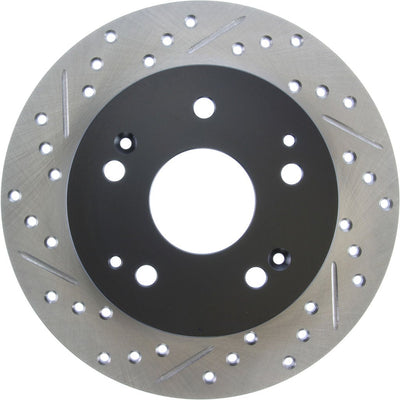 R1 97-06 Acura Integra Rear Right Drilled & Slotted Black Brake Rotor