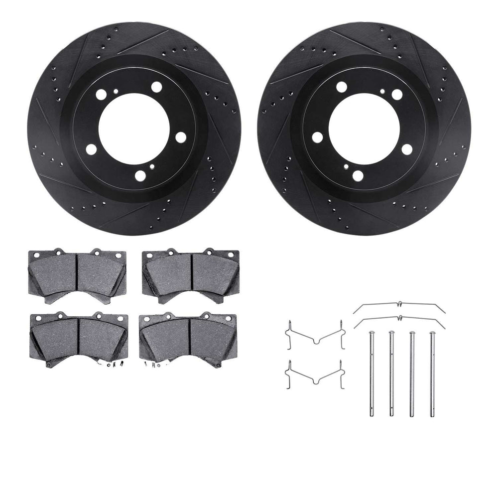 R1 07-22 Lexus LX570 Front Drilled & Slotted Black Brake Rotor Set w/Ceramic Pads and Hardware