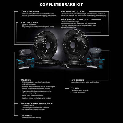 R1 Concepts Brake Rotor- D/S - Black with Ceramic Pads Fits Hyundai Elantra