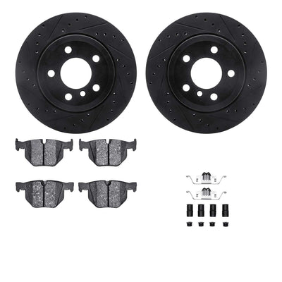 R1 07-19 BMW X5 Rear Drilled & Slotted Black Brake Rotor Set w/Ceramic Pads and Hardware