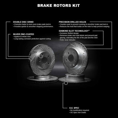 R1 93-98 Toyota Supra Front & Rear Drilled & Slotted Silver Brake Rotor Set