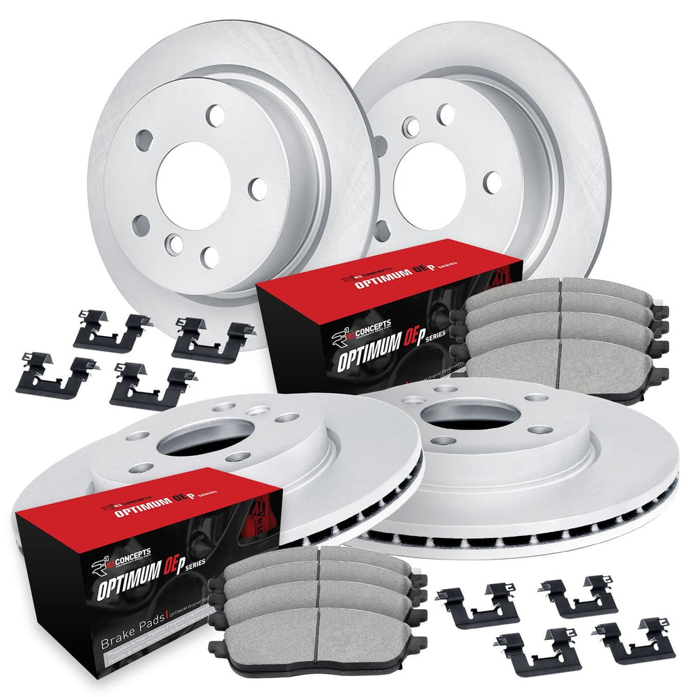 R1 Concepts Brake Rotors - Carbon Coated w/ Optimum Oe Pads Hdw Fits Volkswagen Beetle