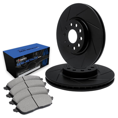 R1 Concepts Brake Rotor- Slotted - Black with Semi-Met Pads Fits Audi A8