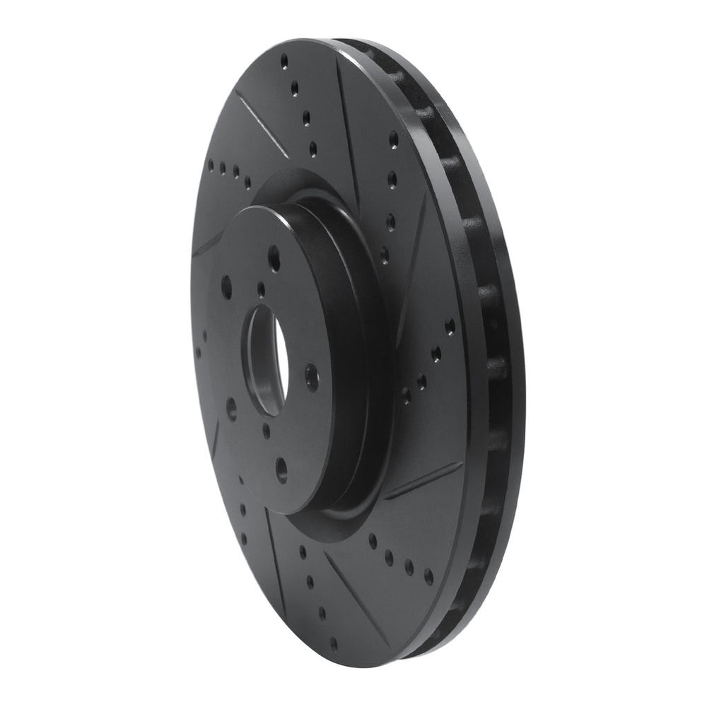 R1 05-17 Subaru WRX STI Front Right Drilled & Slotted Black Brake Rotor