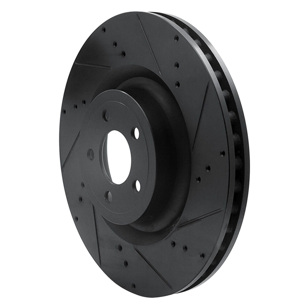 R1 15-23 Ford Mustang Front Right Drilled & Slotted Black Brake Rotor