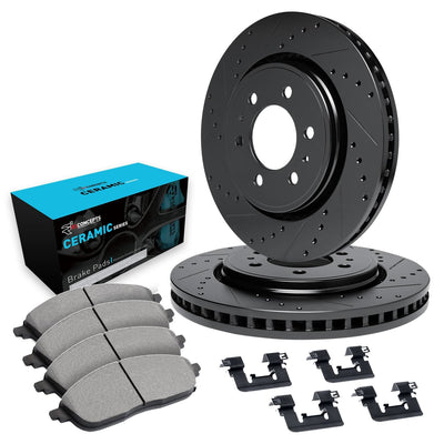 R1 E- Line Series Brake Rotor - D/S - Black w/ Ceramic Pads Hdw Fits INFINITI QX4