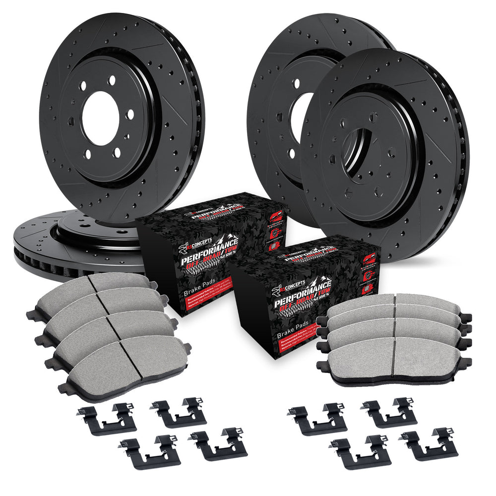 R1 10-24 Lexus GX460 Front & Rear Drill/Slot Black Rotors w/Off-Road/Tow Pads
