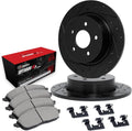 R1 Concepts Black Drilled Slotted Rotors with 5000 Oep Brake Pads Hdw Fits Audi A3
