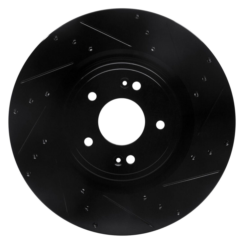 R1 18-22 Genesis G70 Front Right Drilled & Slotted Black Brake Rotor