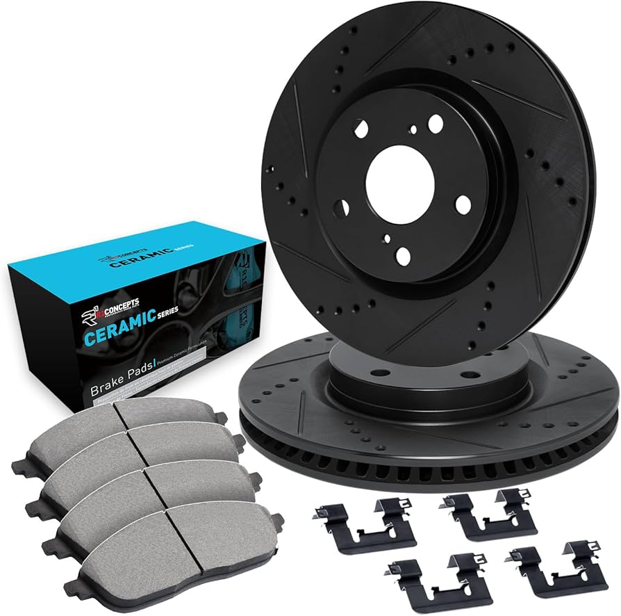 R1 E- Line Series Brake Rotor - D/S - Black w/ Ceramic Pads Hdw Fits Chrysler Sebring