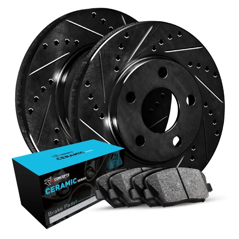 R1 E- Line Series Brake Rotor - D/S - Black w/ Ceramic Pads Hdw Fits Cadillac CTS