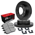 R1 09-18 Dodge Ram 3500 Front Drilled & Slotted Black Brake Rotor Set w/Optimum OE Pads and Hardware
