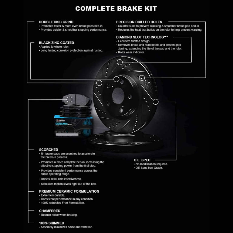 R1 E- Line Series Brake Rotor - D/S - Black w/ Ceramic Pads Fits Ford Escape