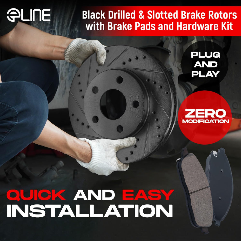 R1 E- Line Series Brake Rotor - D/S - Black w/ Ceramic Pads Hdw Fits Chrysler Sebring