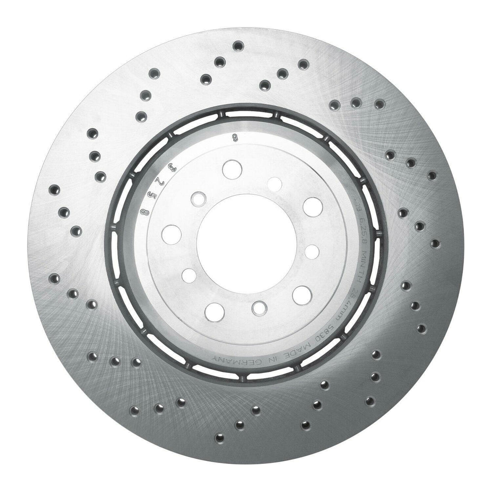 R1 08-13 BMW M3 Left Front Drilled Geo-Carbon Series Rotor