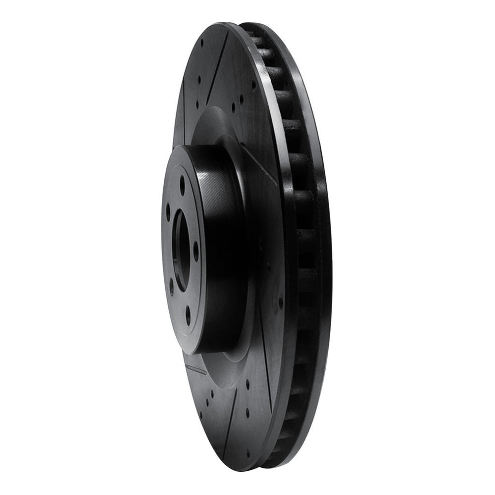 R1 15-23 Ford Mustang Front Left Drilled & Slotted Black Brake Rotor