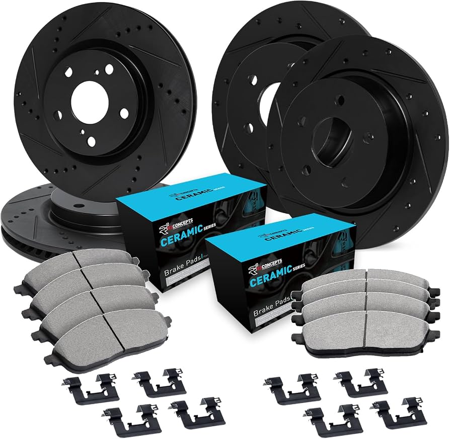 R1 17-20 Ford FusIon Front & Rear Drill/Slot Black Rotors w/Ceramic Pads