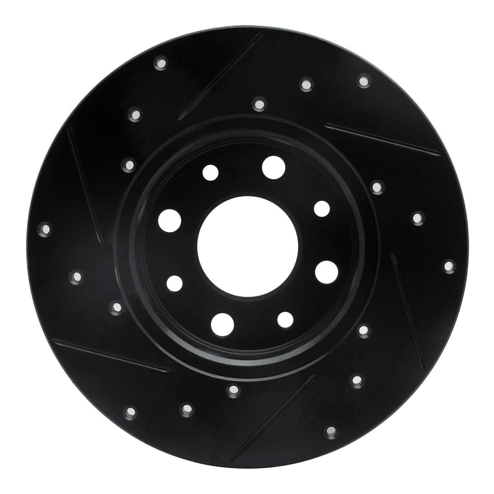R1 13-19 Fiat 500E Rear Right Drilled & Slotted Black Brake Rotor