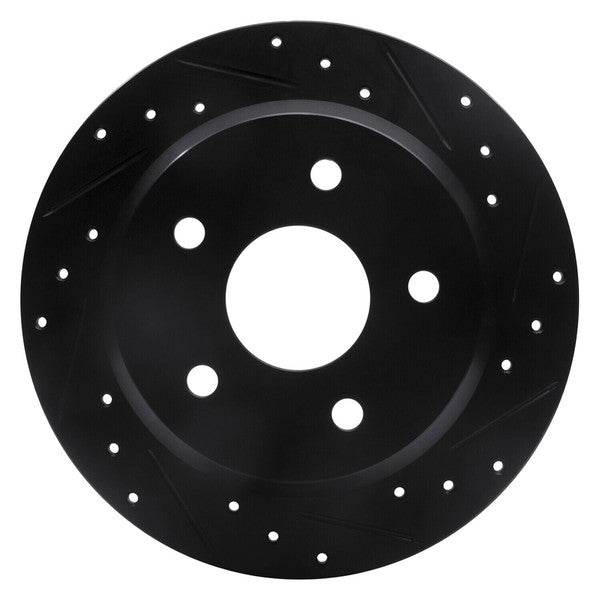 R1 99-04 Jeep Grand Cherokee Rear Right Drilled & Slotted Black Brake Rotor