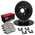 R1 72-72 Toyota Corona Front Drilled & Slotted Black Brake Rotor Set w/Optimum OE Pads and Hardware