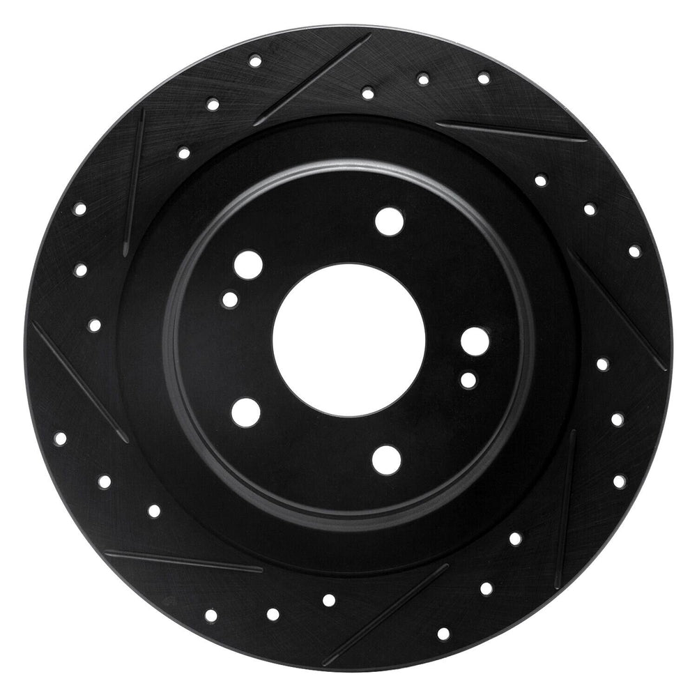 R1 13-25 Mitsubishi Eclipse Cross Rear Left Drilled & Slotted Black Brake Rotor