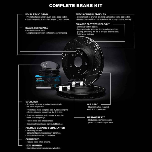 R1 E- Line Series Brake Rotor - D/S - Black w/ Ceramic Pads Hdw Fits Jeep Cherokee