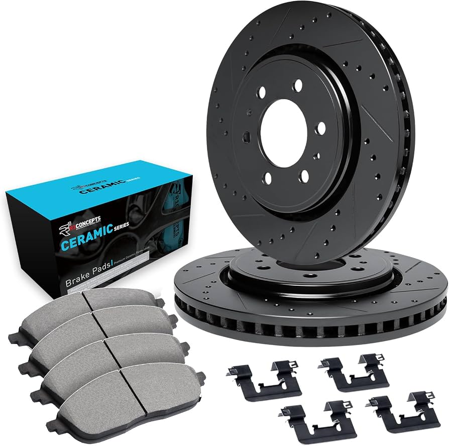 R1 E- Line Series Brake Rotor - D/S - Black w/ Ceramic Pads Hdw Fits Mitsubishi Montero