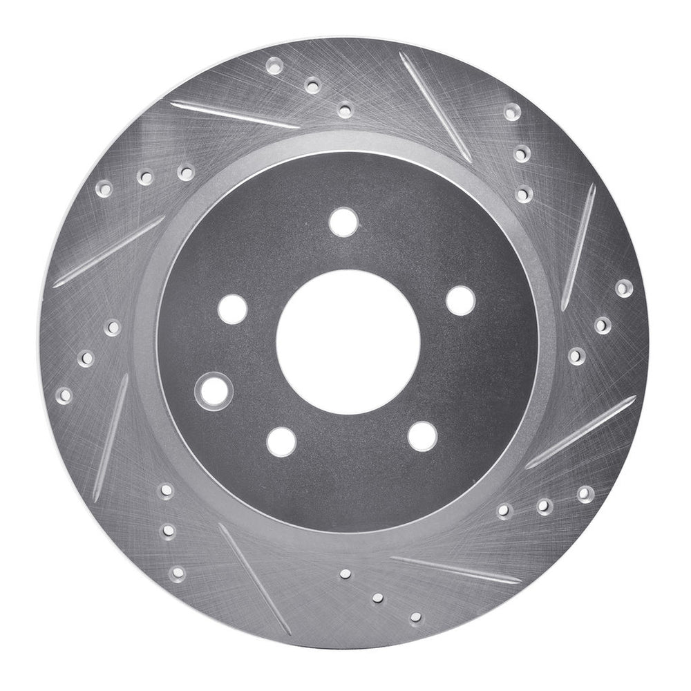 R1 09-20 Nissan 370Z Rear Right Drilled & Slotted Silver Brake Rotor