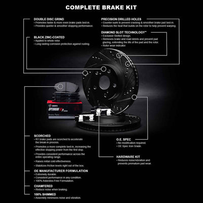R1 13-16 Chrysler 200 Front Drilled & Slotted Black Brake Rotor Set w/Optimum OE Pads and Hardware