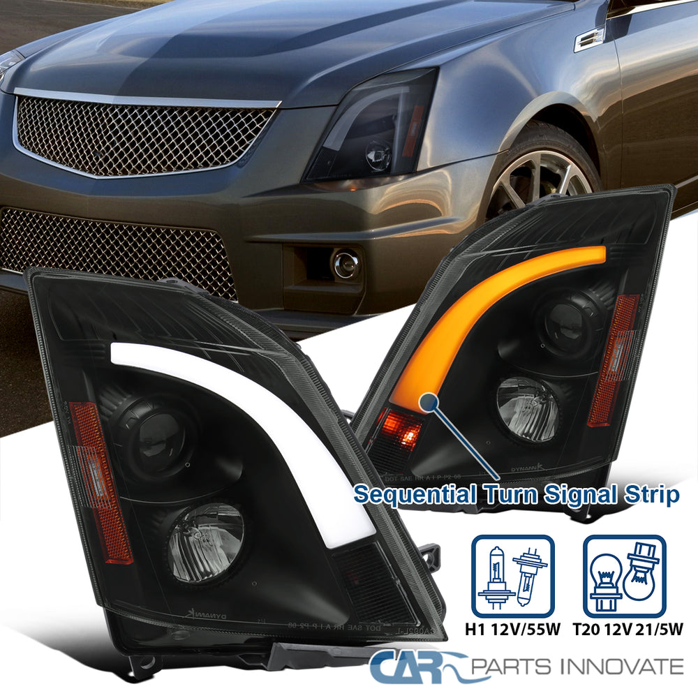 LED BAR PROJECTOR HEADLIGHT MATTE BLACK HOUSING SMOKED LENS - SWITCHBACK LED LIGHT BAR - LED SEQUENTIAL SIGNAL - H1 HIGH BEAM H1 LOW BEAM