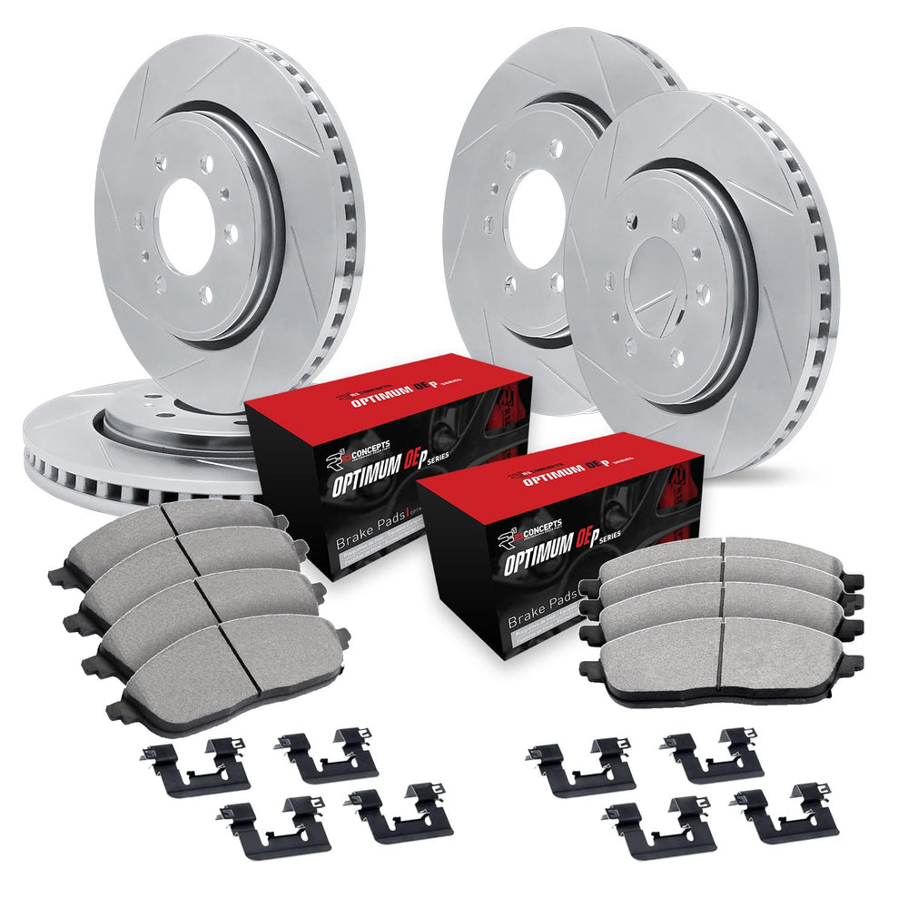 R1 Concepts Brake Rotors - Slotted - Silver w/ 5000 Oep Pads Hdw Fits Mitsubishi Montero