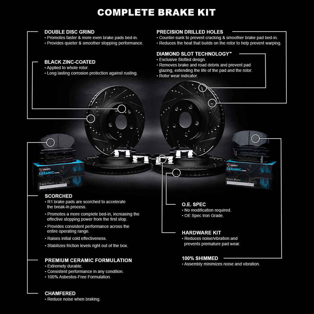 R1 E- Line Series Brake Rotor - D/S - Black w/ Ceramic Pads Hdw Fits Chrysler PT
