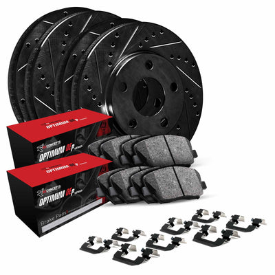 R1 Concepts Black Drilled Slotted Rotors with 5000 Oep Brake Pads Hdw Fits Lexus RX330