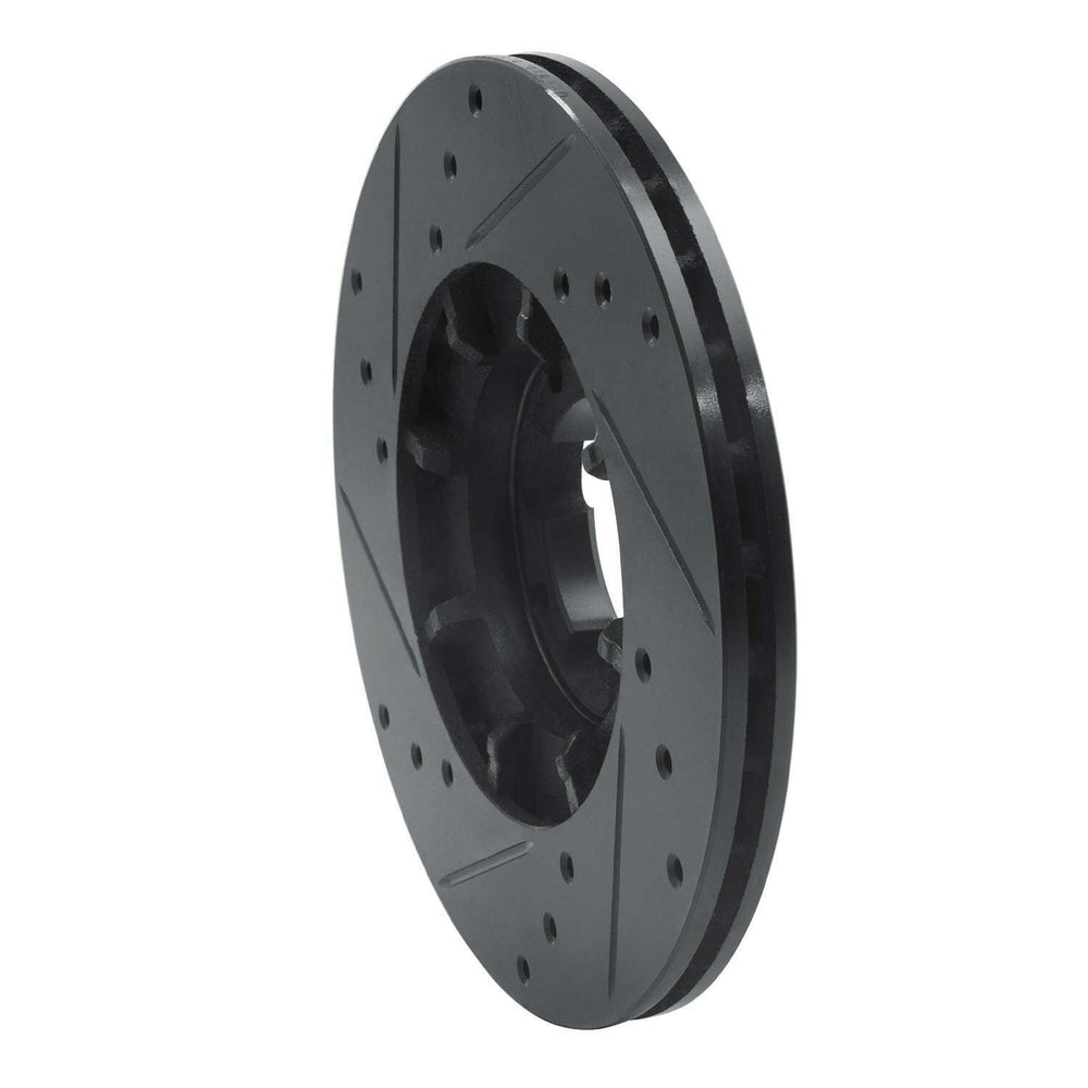 R1 85-94 Subaru DL Front Right Drilled & Slotted Black Brake Rotor