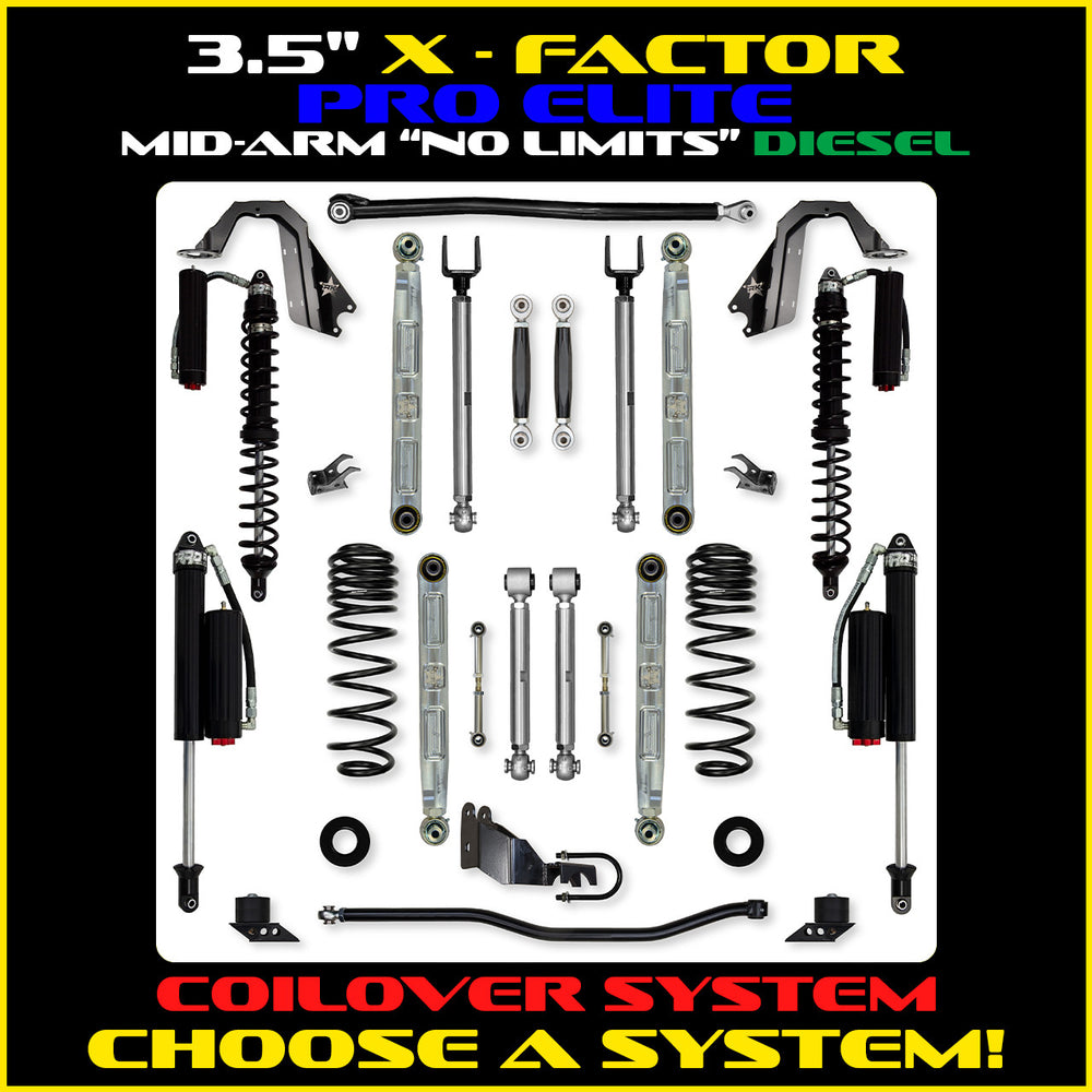 Rock Krawler 4.5 Inch X Factor Pro Elite Aluminum Coil Over System w/ PB J Lower Mid Arms and Fast CD Adjusters Lift Kit with Shocks JT45XFPE-DCSS2