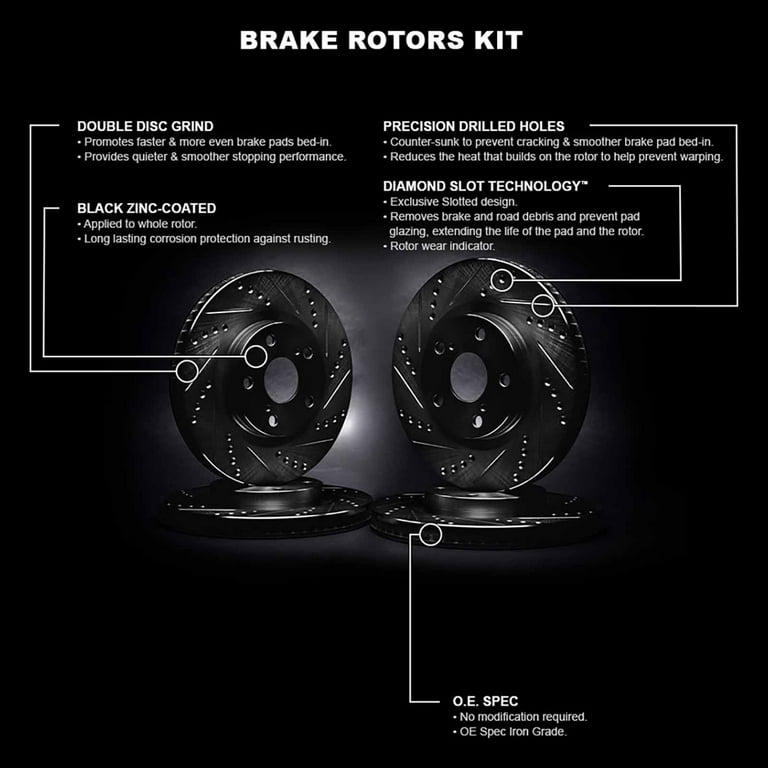 R1 10-24 Lexus GX460 Front & Rear Drilled & Slotted Black Brake Rotor Set