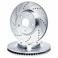 R1 10-16 Hyundai Genesis Coupe Front Drilled & Slotted Silver Brake Rotor Set