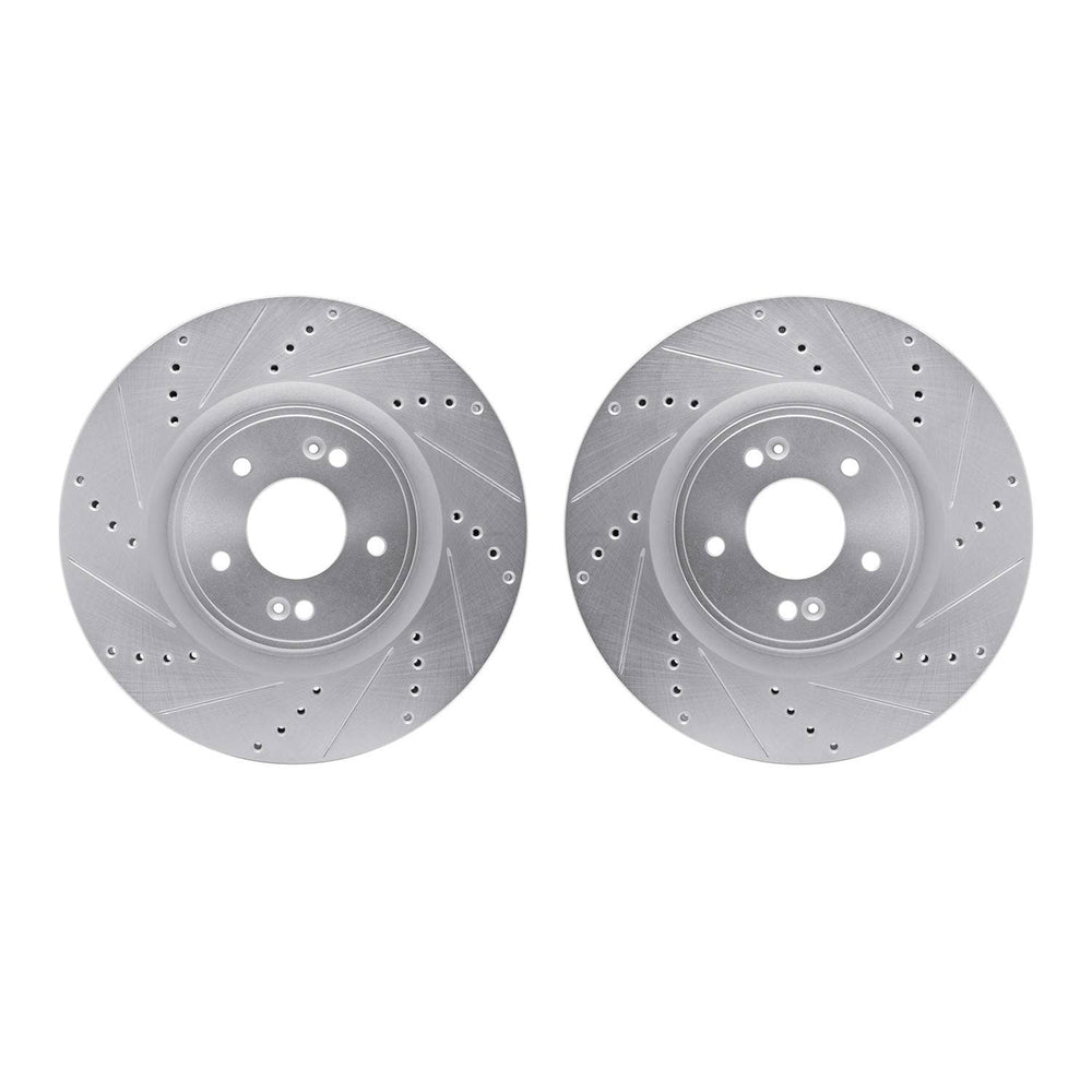 R1 10-16 Hyundai Genesis Coupe Front Drilled & Slotted Silver Brake Rotor Set