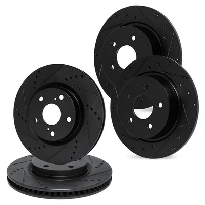 R1 03-07 Honda Accord Front & Rear Drilled & Slotted Black Brake Rotor Set