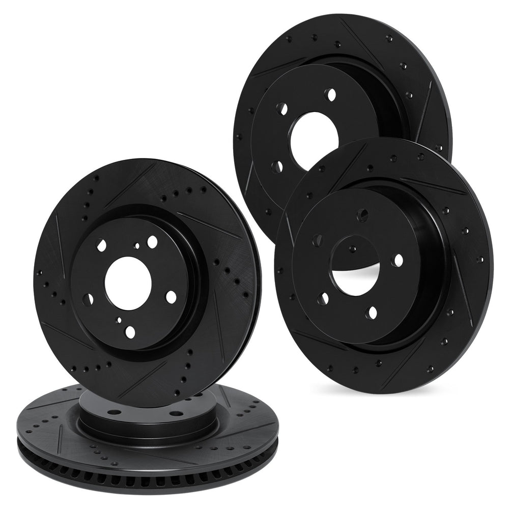 R1 03-07 Honda Accord Front & Rear Drilled & Slotted Black Brake Rotor Set