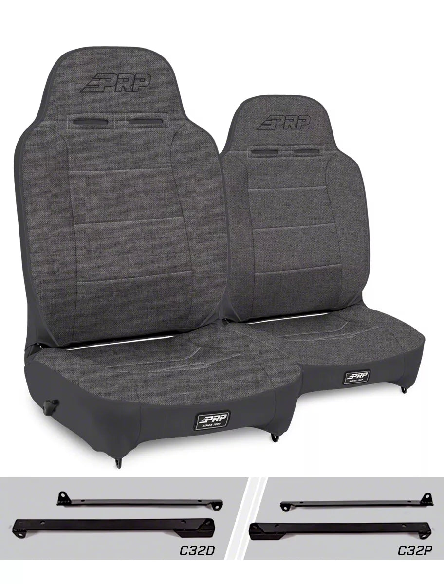 Enduro High Back Reclining Suspension Seats Kit for Jeep Wrangler CJ7/YJ (Pair) Gray
