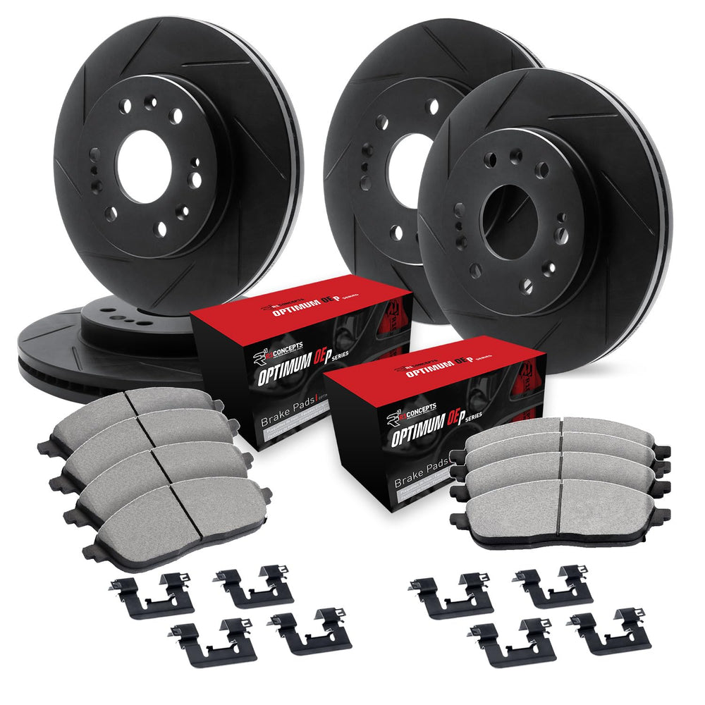 R1 Concepts Black Slotted Rotors with 5000 Oep Brake Pads Hdw Fits Cadillac SRX