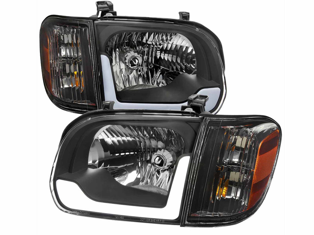 05-07 SEQUOIA LED BAR HEADLIGHT CORNER LIGHT COMBO MATTE BLACK HOUSING AND CLEAR LENS - USES STOCK BULBS